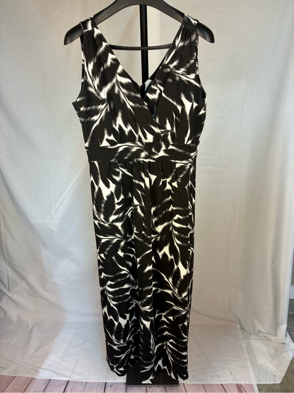 Garnet Hill Black White Wrap Front Maxi Dress 10